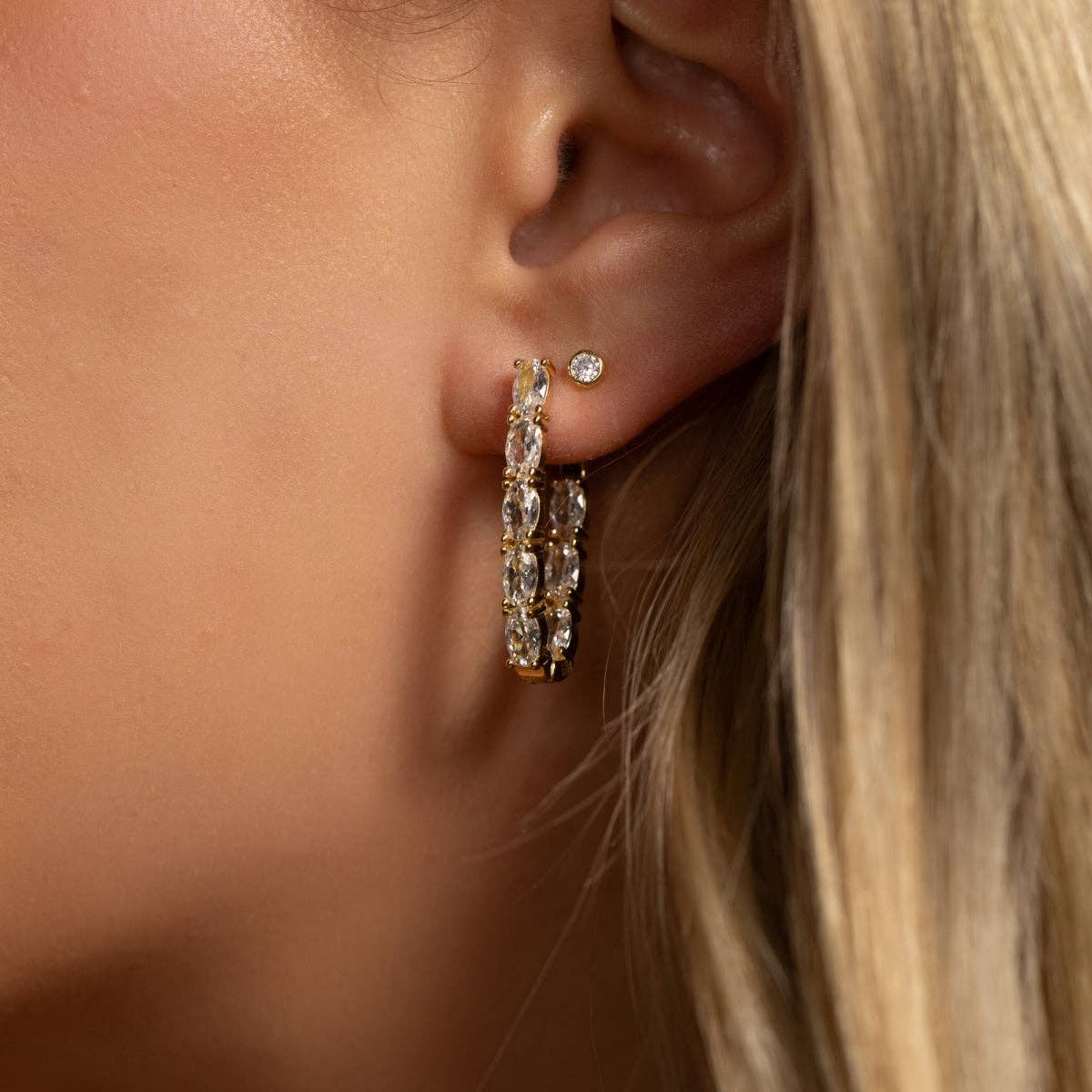 Splendid Iris - Long Marquise Hoop Earrings: Gold