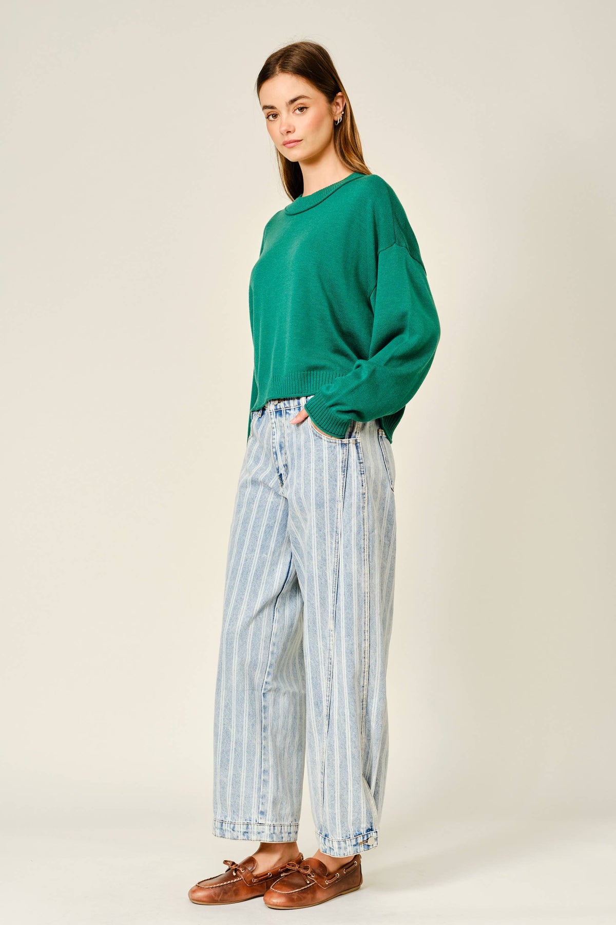 Aaron & Amber - AJP5469D STRIPED DENIM BALLOON WASHED JEANS: STRIPE DENIM / S-M-L (2-2-2)