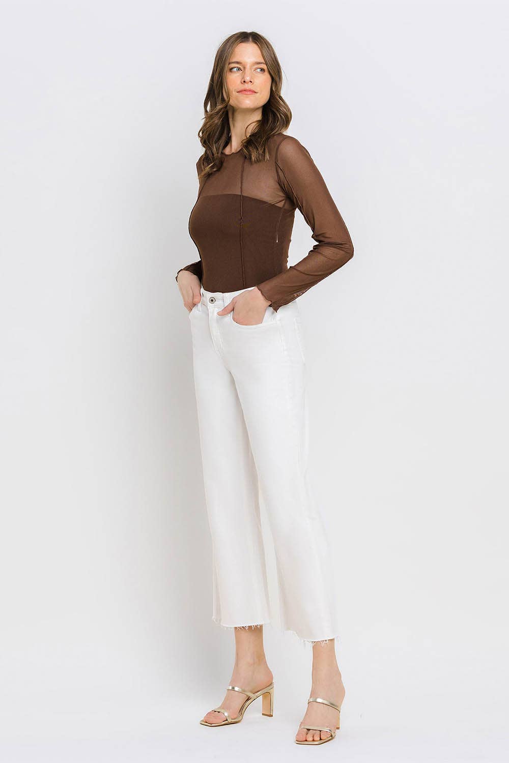 VERVET by FLYING MONKEY - HIGH RISE CROP WIDE LEG JEANS T5894WH: OPTIC WHITE / 32