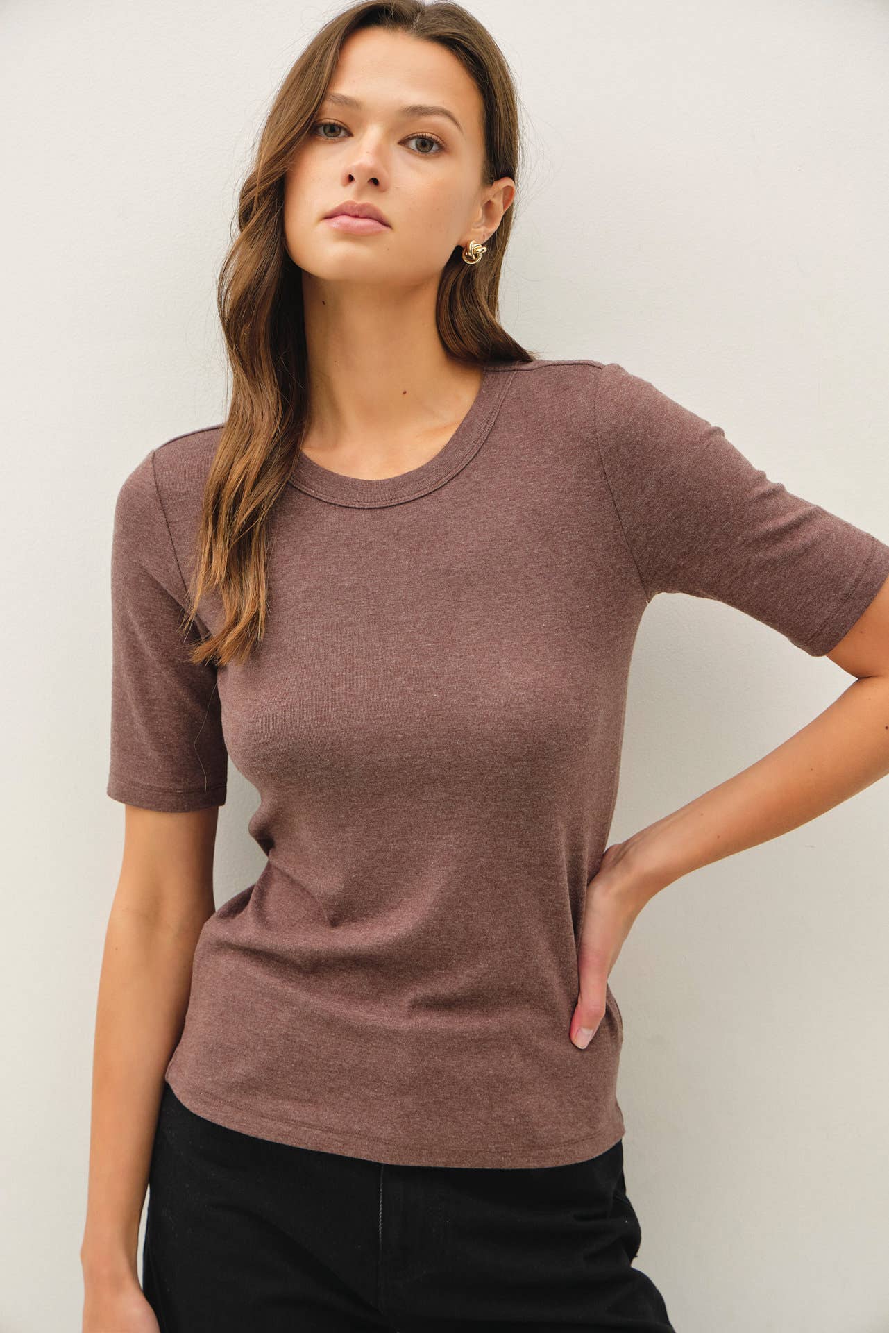 Be Cool - [NEW COLOR]ULTRA SOFT BASIC SHORT SLEEVE TOP : WINE / L
