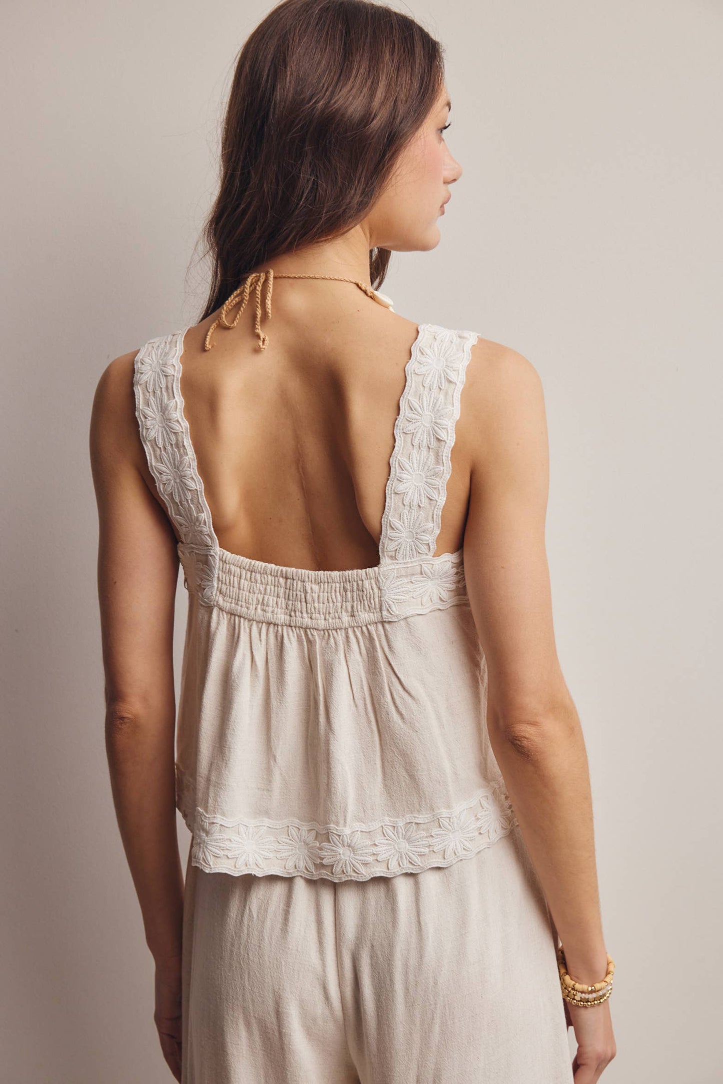 Embroidered Square-Neck Tank & Wide-Leg Pants Set