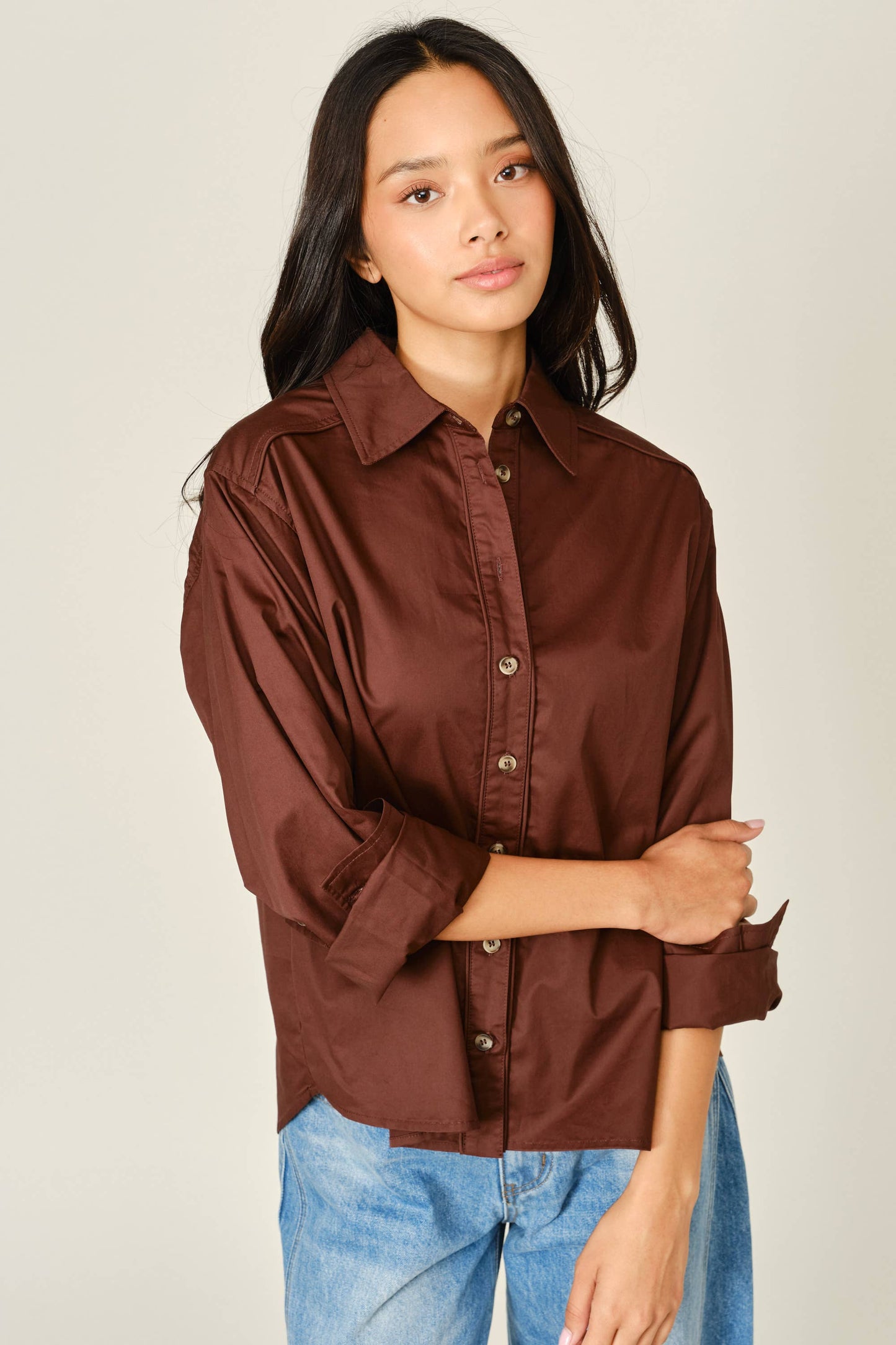 Aaron & Amber - AJT6539 OVERSIZED CLASSIC BUTTON DOWN SHIRT: OFF WHITE / S-M-L (2-2-2)