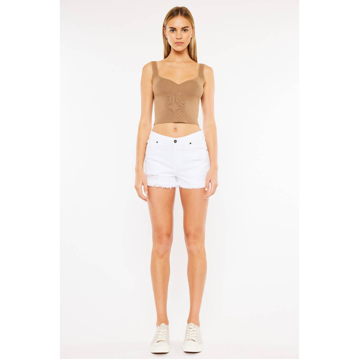 White Frayed Hem Denim Short