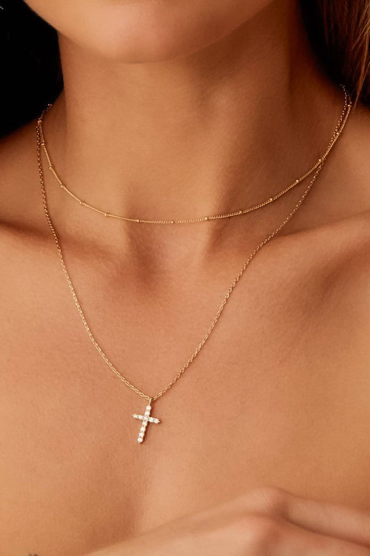 18K Gold Plated Stainless Steel Chain Layered Cross Necklace