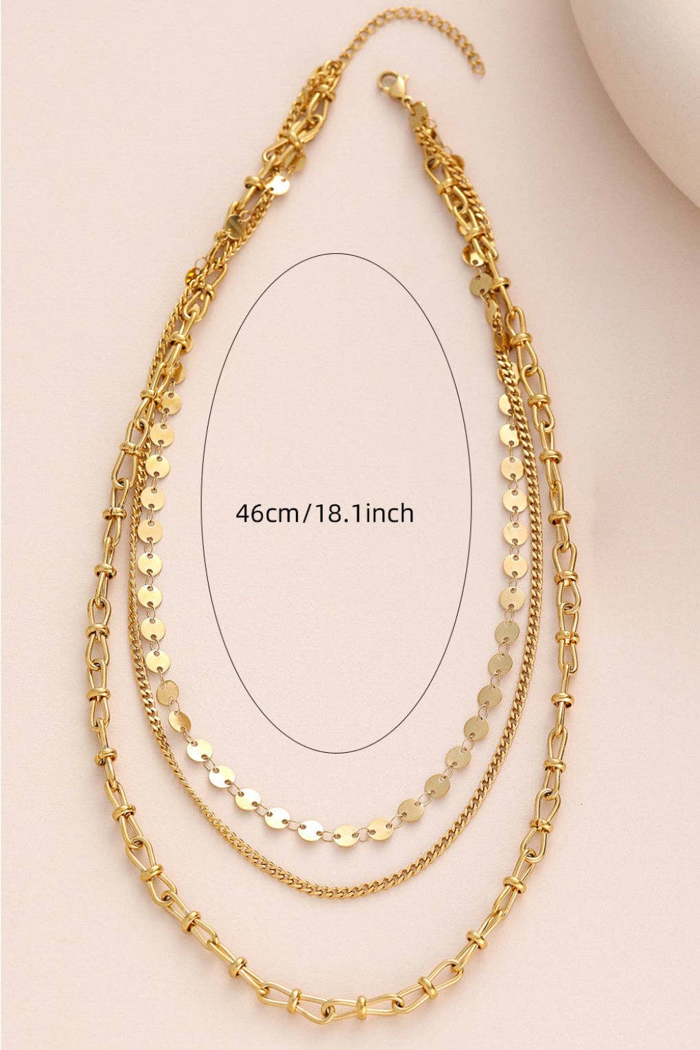 18K Gold Dipped Stainless Steel Triple Layered Chunky Chain Necklace