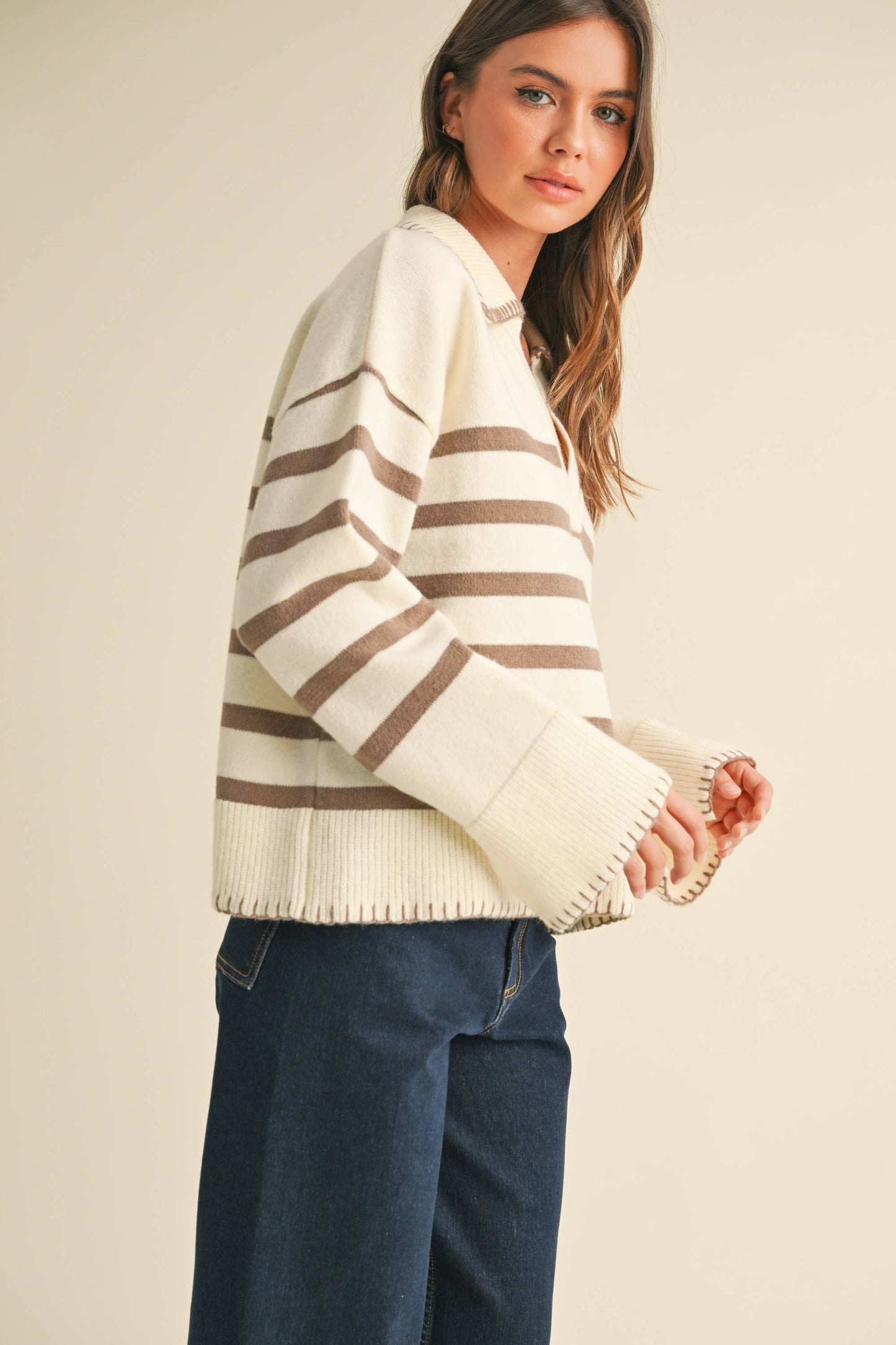 Mocha Stripe Sweater Top