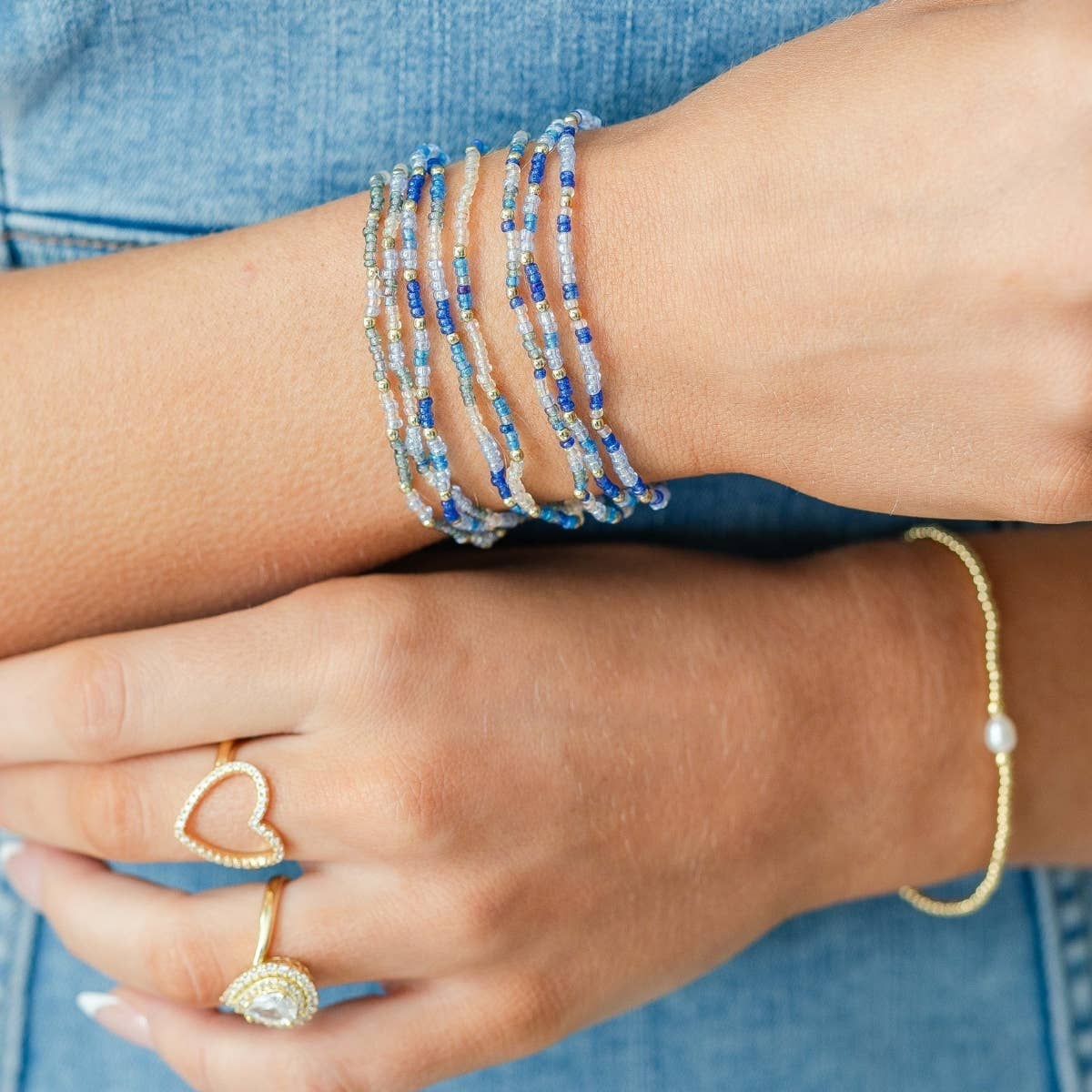 “Seaglass" Vibes 2mm Assorted Stretch Bracelets: Blue