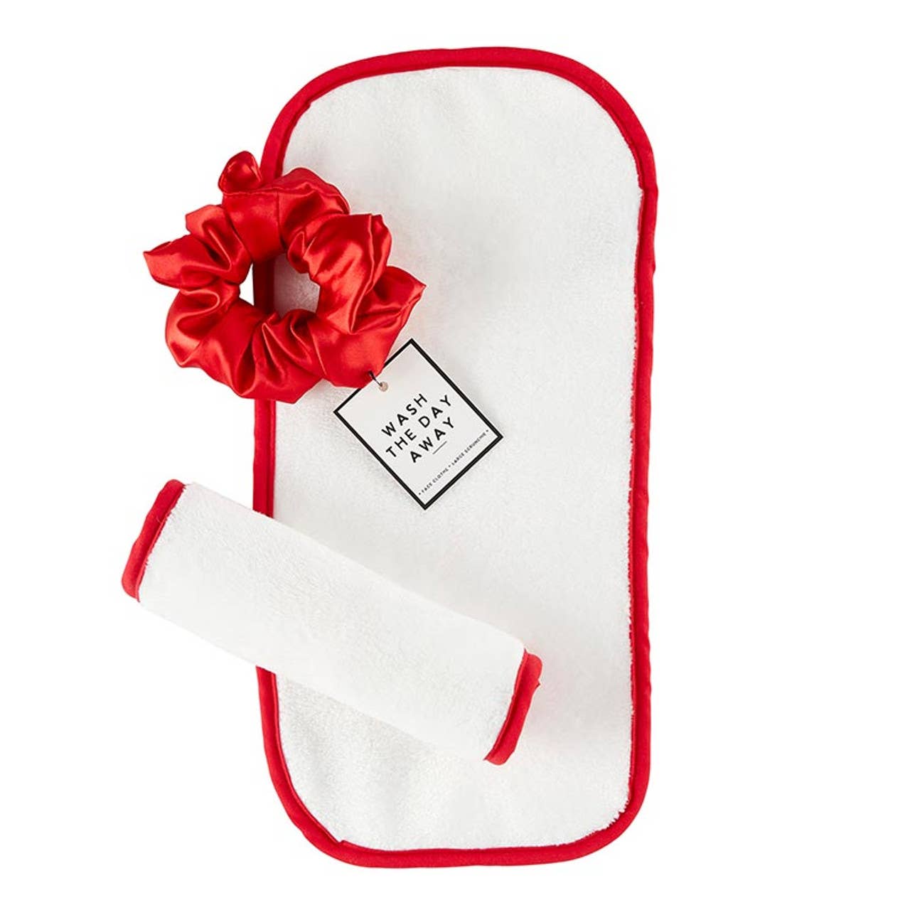 Plush Face Cloth - White with Red Trim