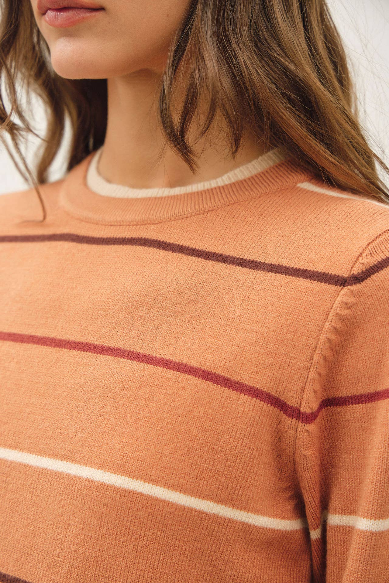 Be Cool - DOUBLE LAYERED LOOK  STRIPE SWEATER TOP : IVORY / S