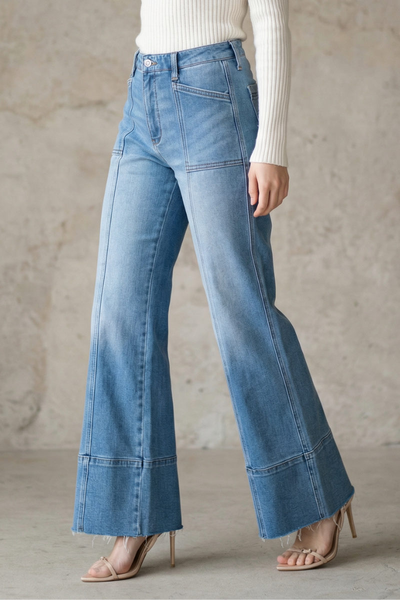 ECO FRIENDLY FABRIC HIGH RISE TUMMY CONTROL PALAZZO JEANS