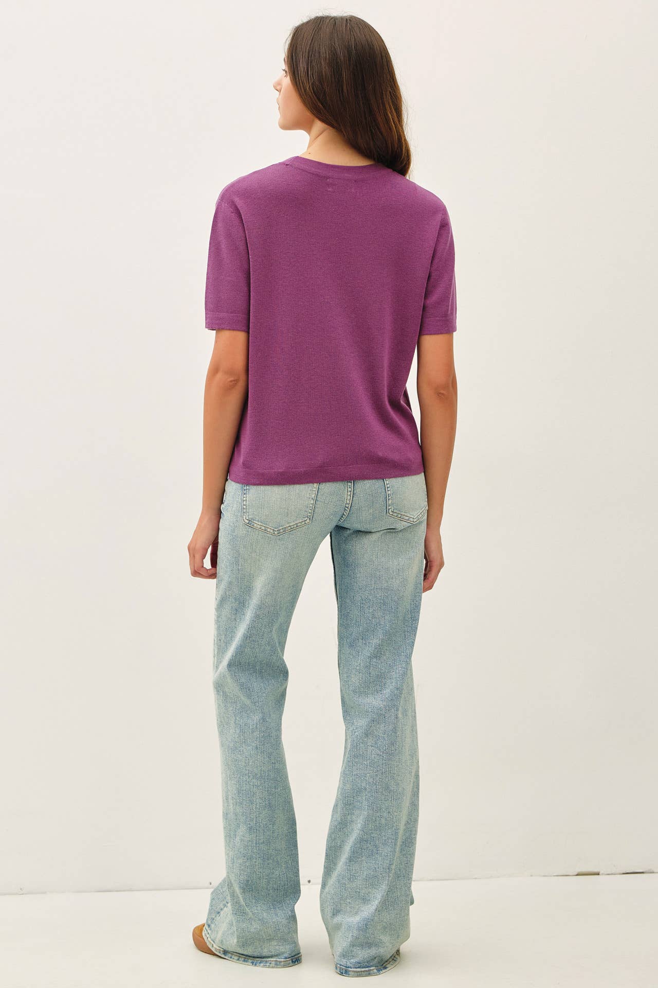 Be Cool - CASHMERE BLENDED SHORT SLEEVE SWEATER  : SLATE BLUE / M