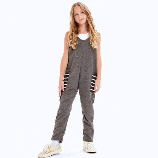 Striped Pocket Cotton French Terry Jumpsuit