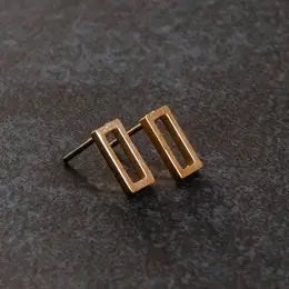 Gold Open Rectangle Stud Earrings