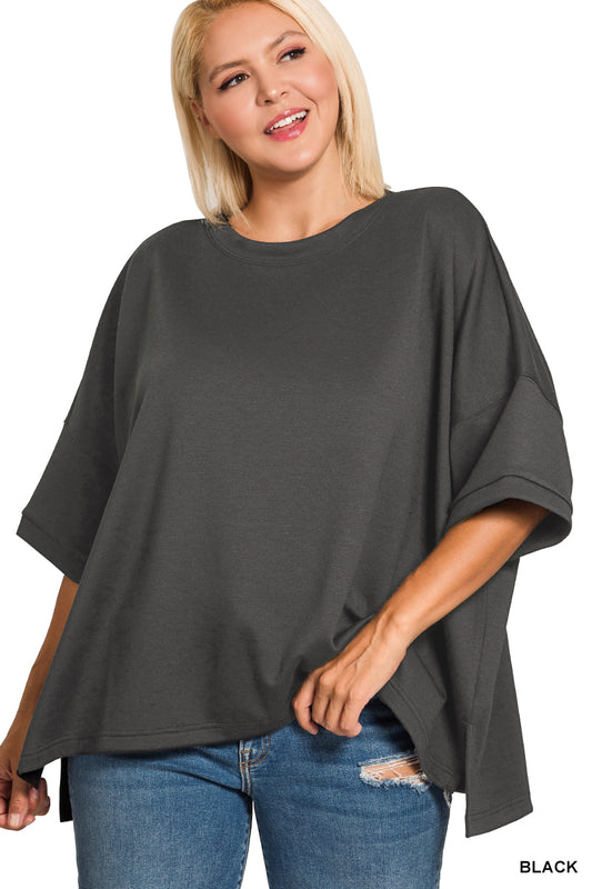 Scuba Round Neck Top With Side Slits