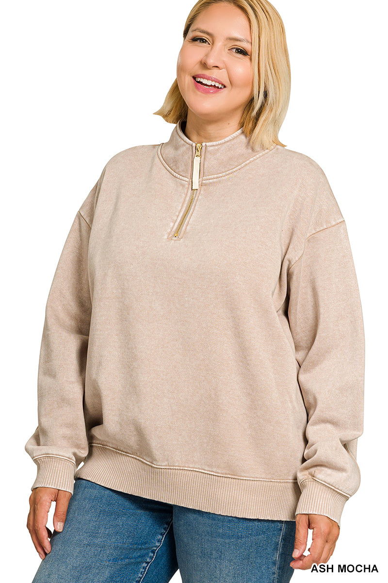 Acid Wash Fleece Half Zip