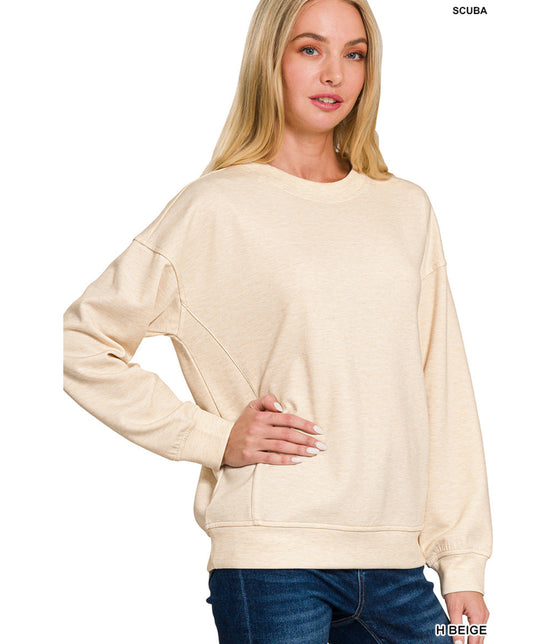 Scuba Round Neck Sweatshirt - Heather Beige