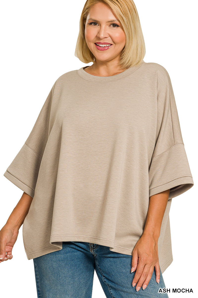 Scuba Round Neck Top With Side Slits