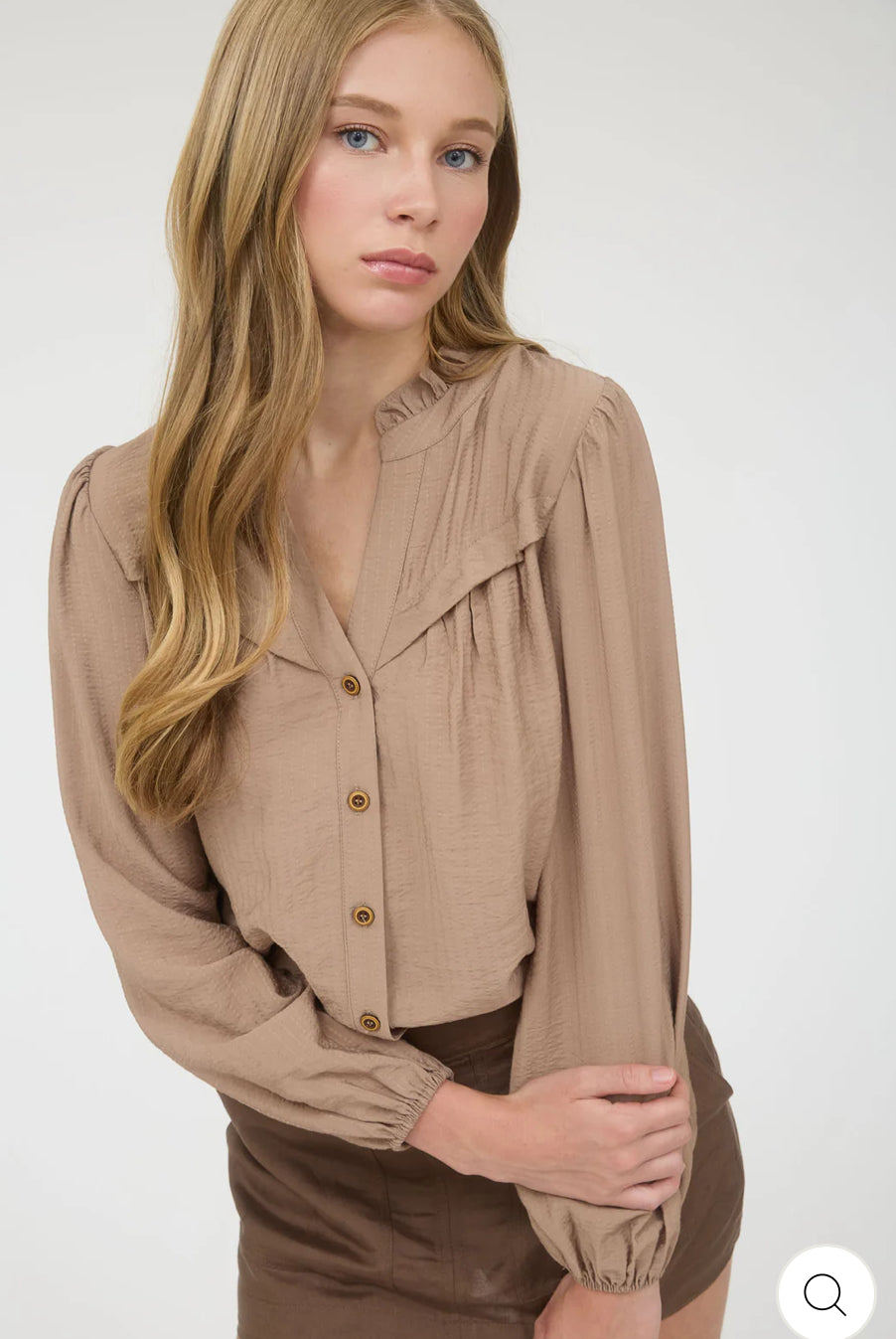 Ruffle Neck Button Down Top