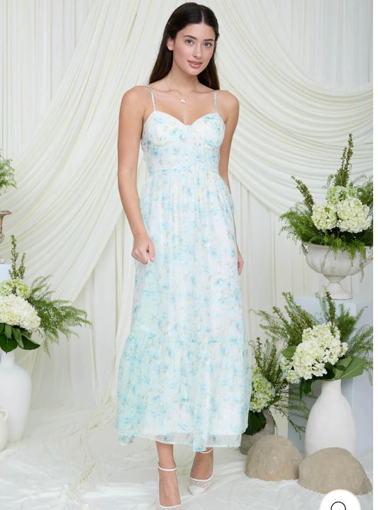 Floral Spaghetti Strap Corset Midi Dress