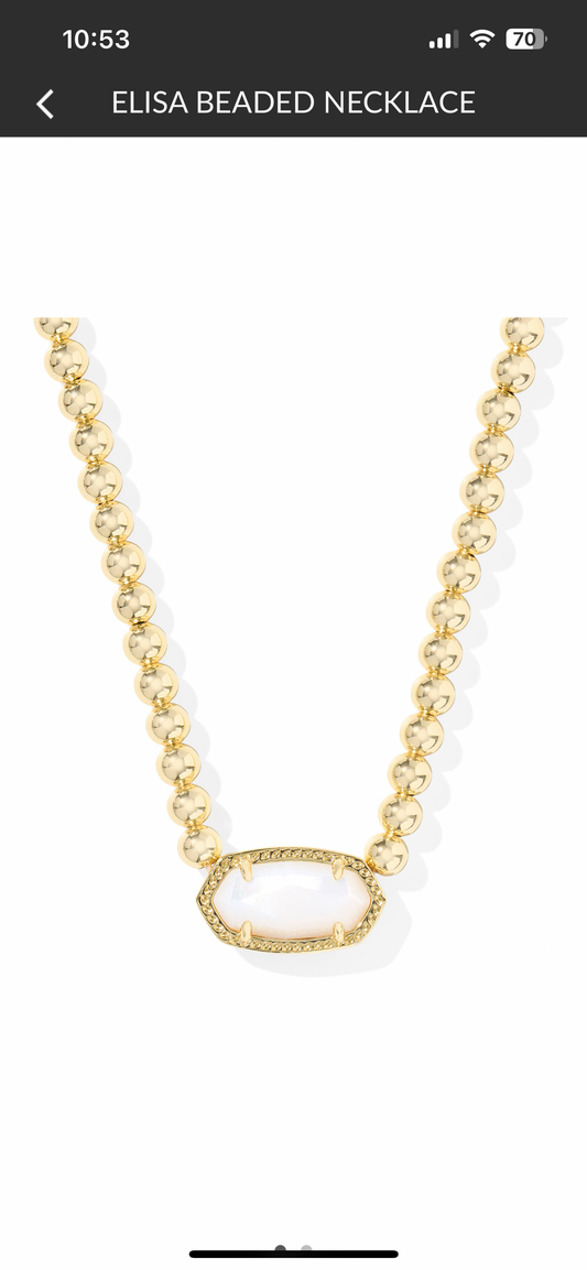 Elisa Beaded Necklace - Gold Ivory Mother of Pearl