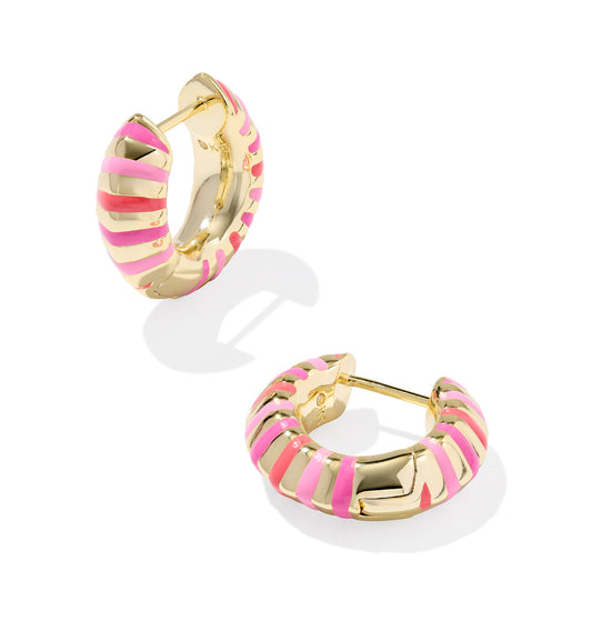 Mikki Enamel Huggie Earrings - Gold Pink Mix
