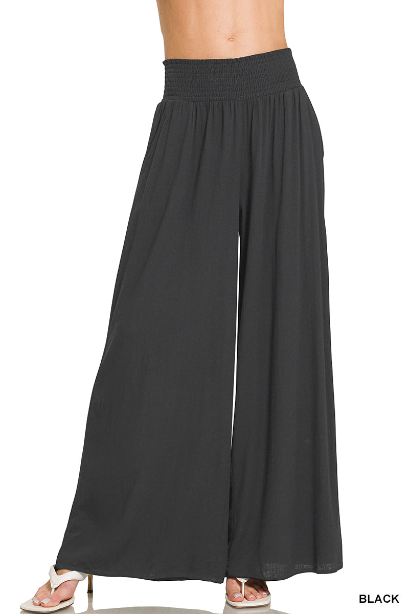 Smocked Waistband Wide Leg Pants