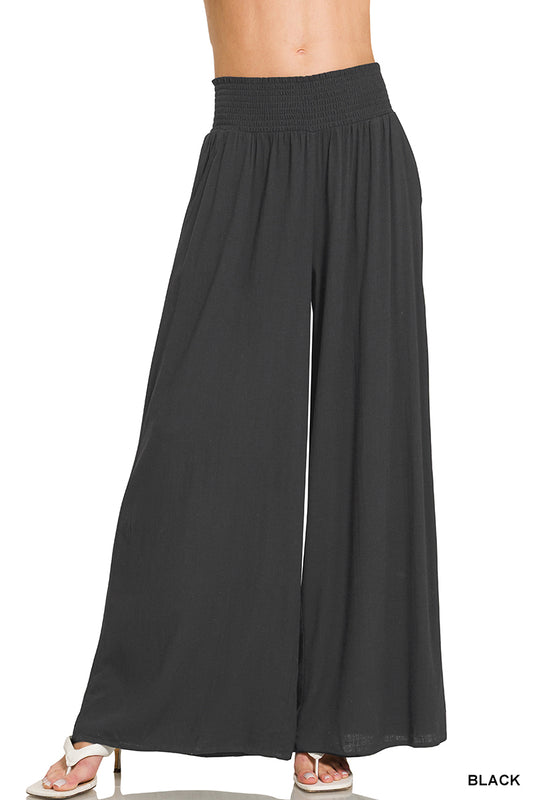 Smocked Waistband Wide Leg Pants