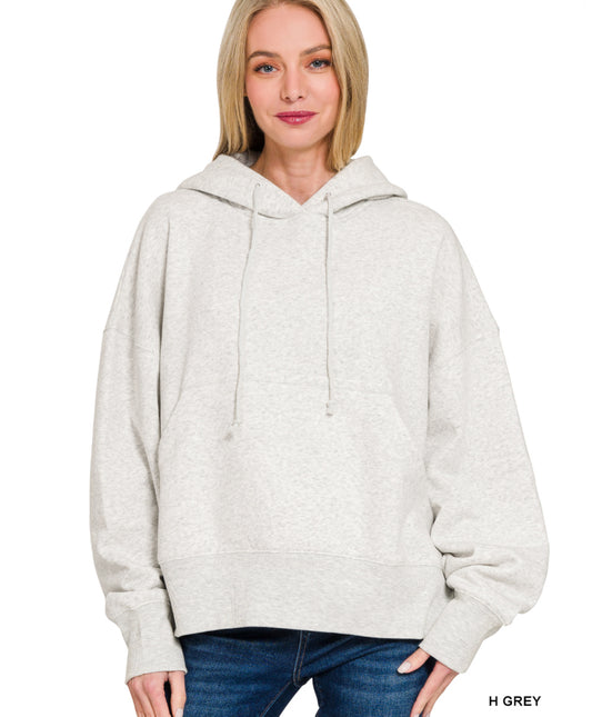 Oversized Fleece Kangaroo Pocket Hoodie - Heather Grey