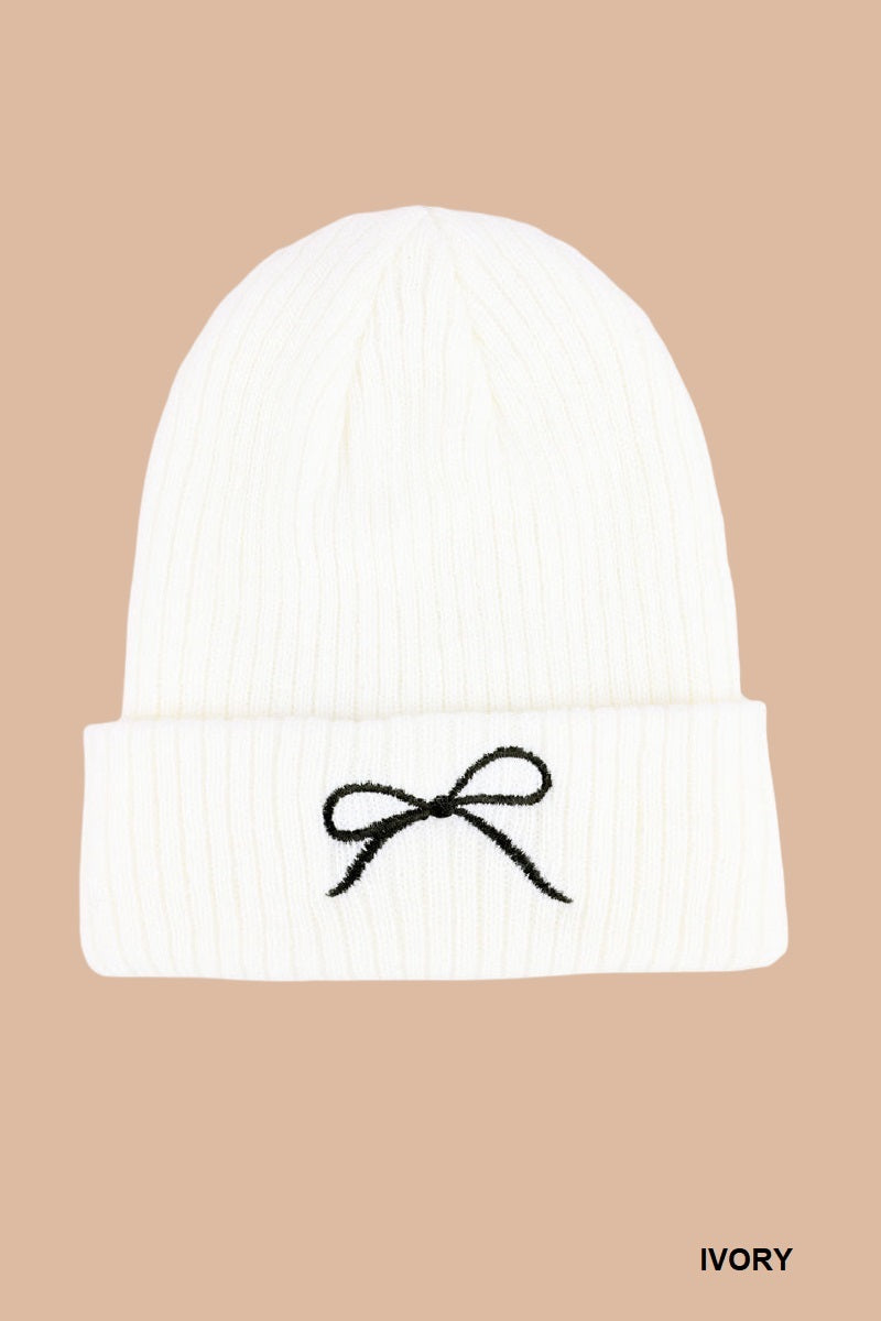 Coquette Bow Embroidered Knitted Beanie
