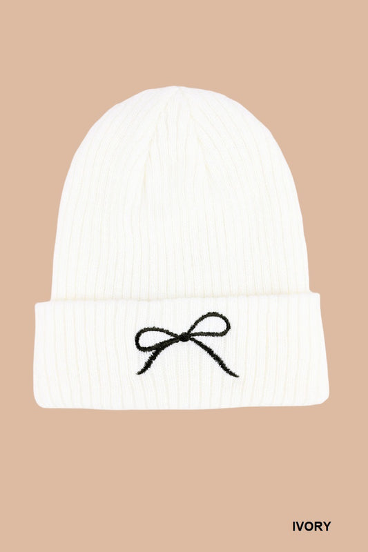Coquette Bow Embroidered Knitted Beanie
