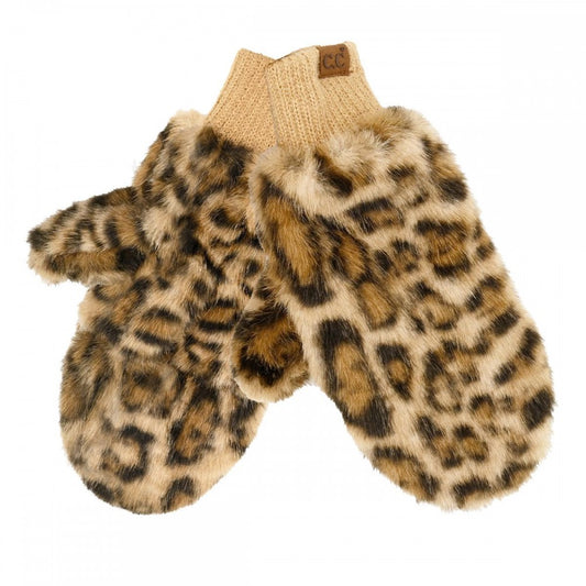 Leopard Fur Convertible Mitten Gloves