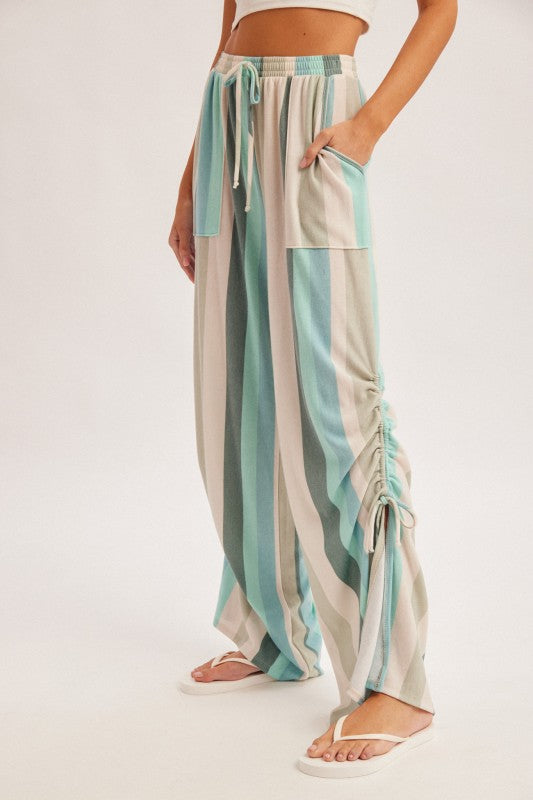 Baby French Terry Ruched Detail Striped Pants