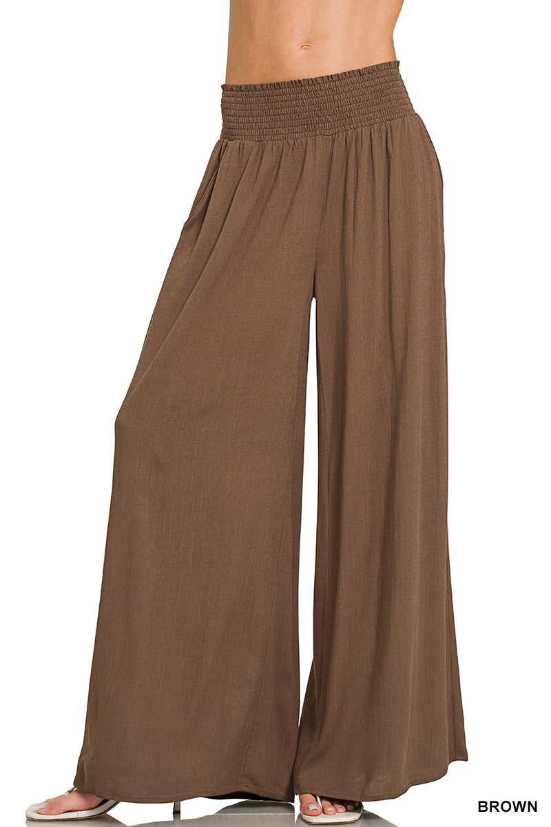 Smocked Waistband Wide Leg Pants