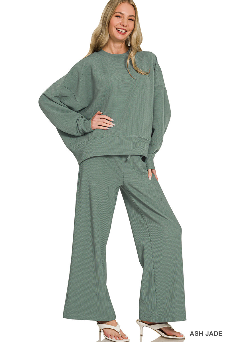 Ribbed Round Neck Pullover & Matching Pants Set
