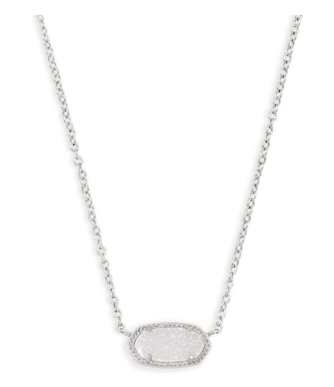 Elisa Short Pendant Necklace in Silver - Iridescent Drusy