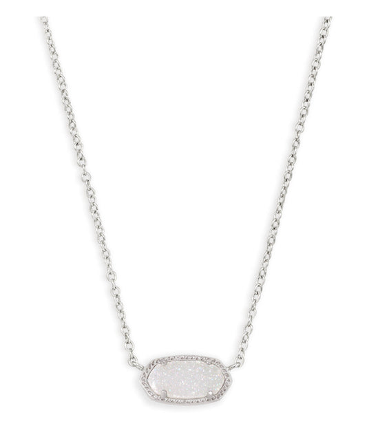 Elisa Short Pendant Necklace in Silver - Iridescent Drusy