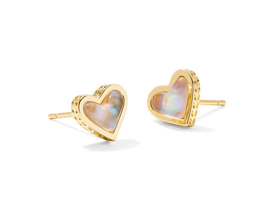 Framed Ari Heart Stud Earrings - Gold Iridescent Abalone