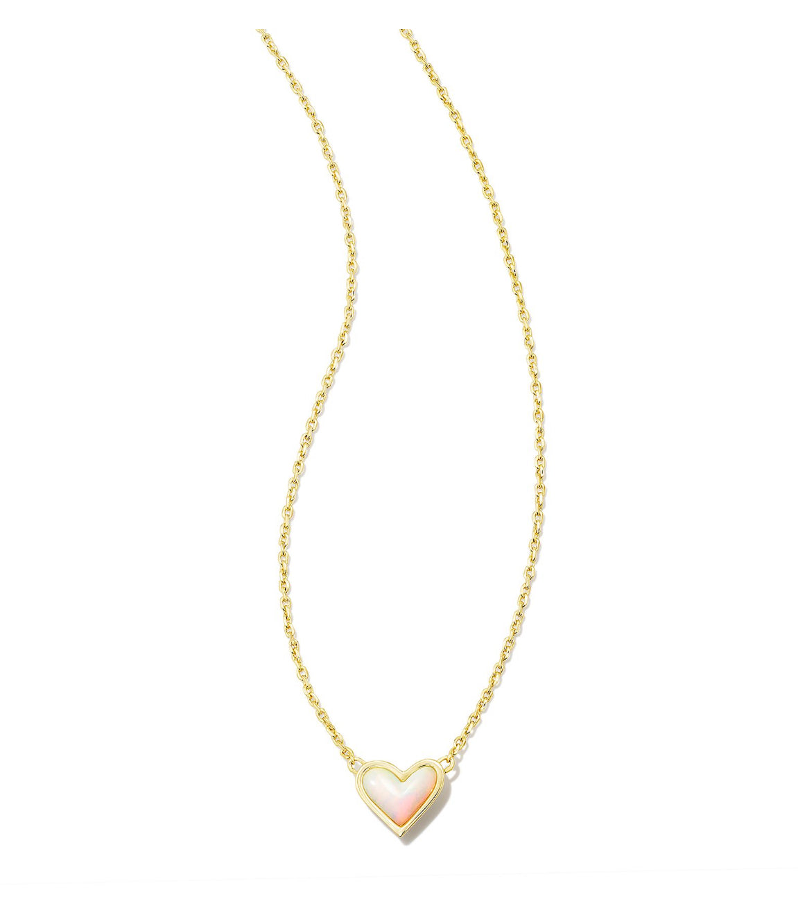 Framed Ari Heart Short Pendant Necklace - Gold White Opalescent Resin