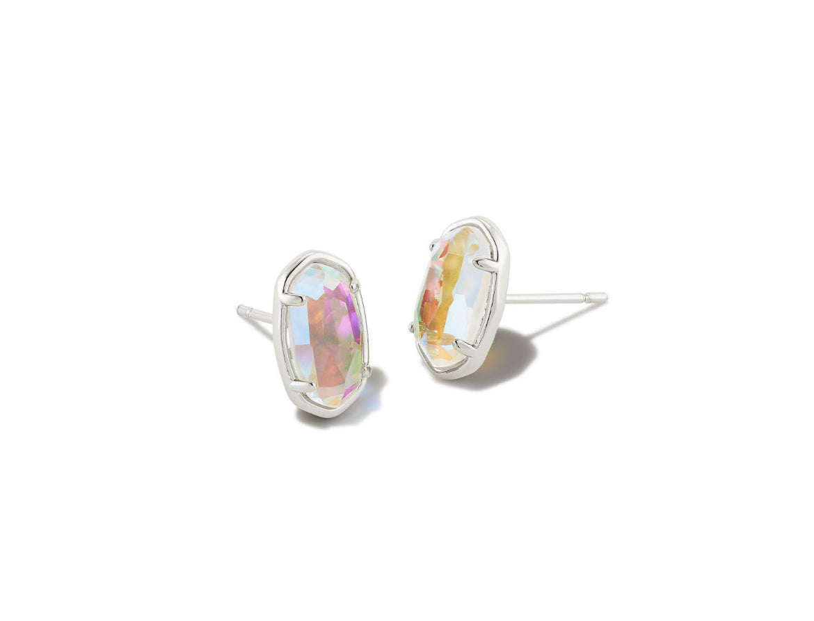 Grayson Stone Stud Earrings - Silver Dichroic Glass