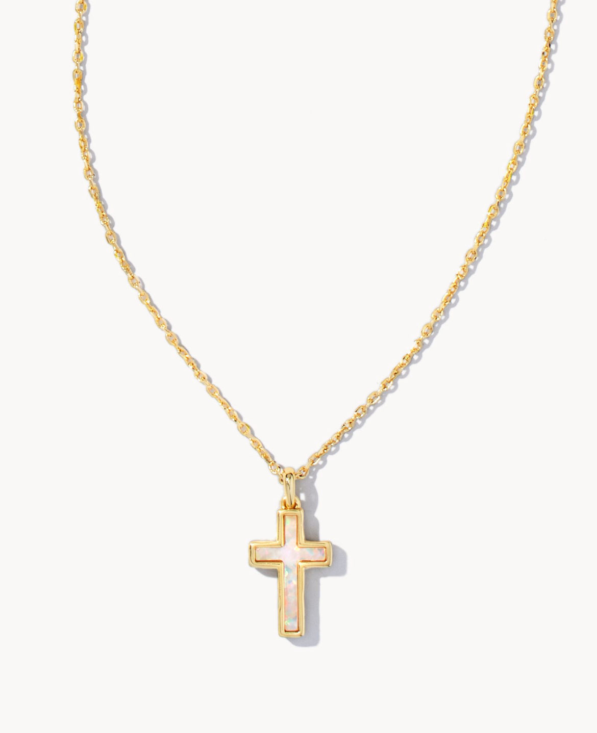 Cross Pendant Necklace - White Opal