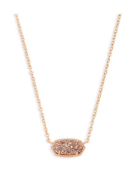 Elisa Short Pendant Necklace in Rose Gold - Rose Gold Drusy