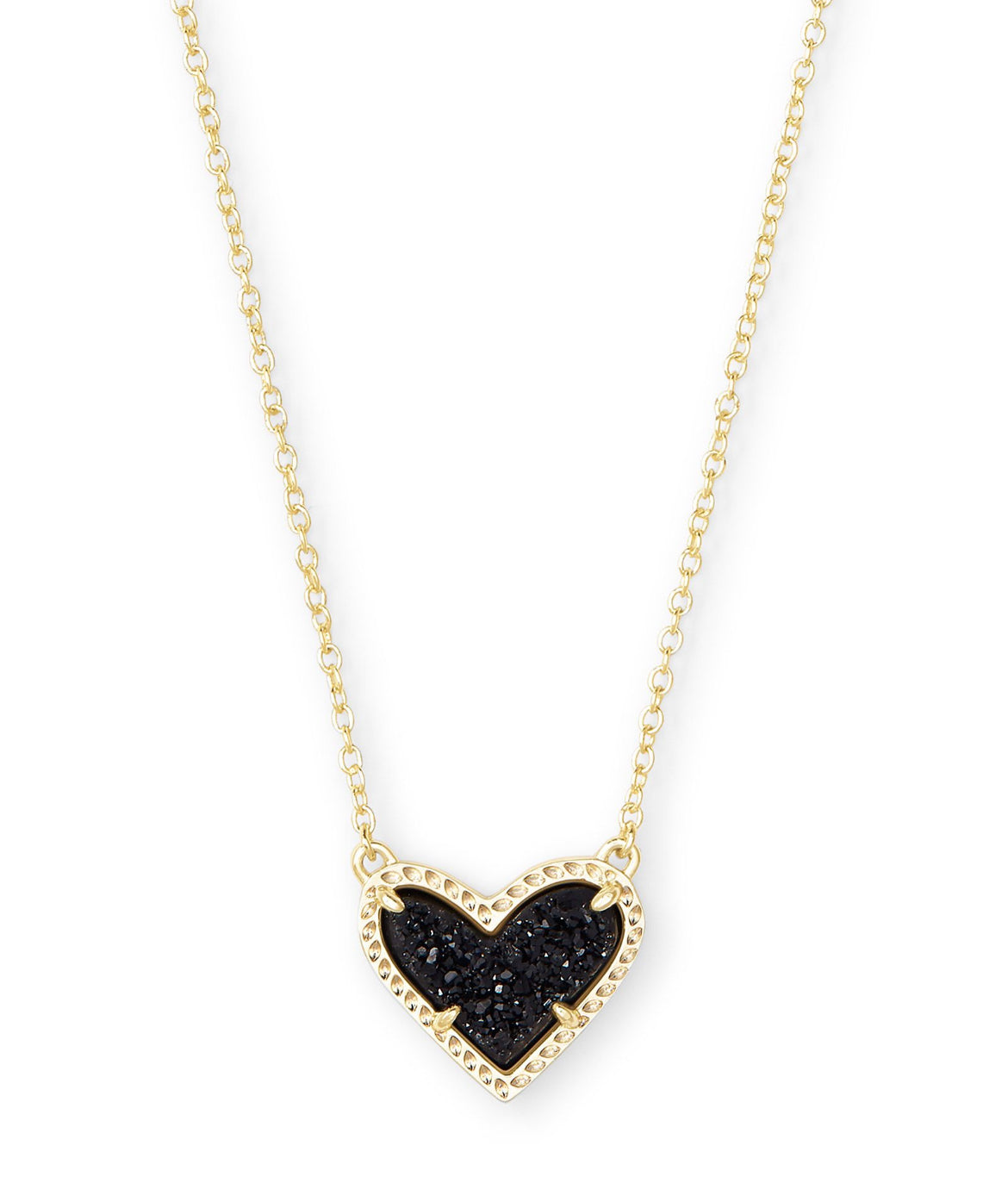 Ari Heart Short Pendant Necklace - Black Drusy