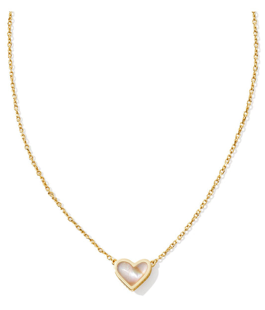 Framed Ari Heart Short Pendant Necklace - Gold Iridescent Abalone