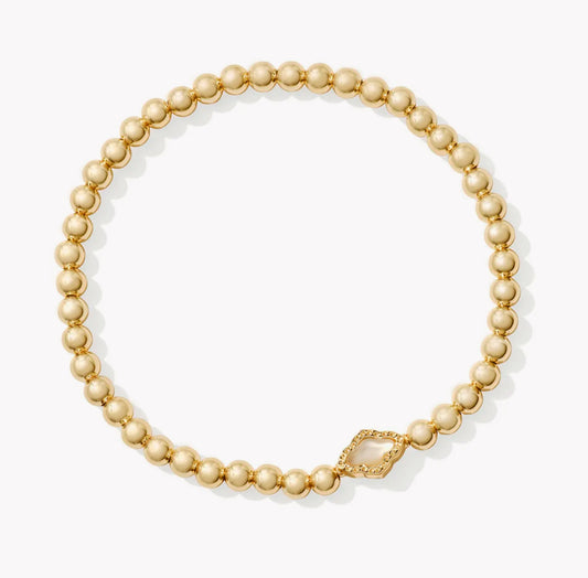 Abbie Gold Beaded Stretch Bracelet in Natural Mother of Pearl