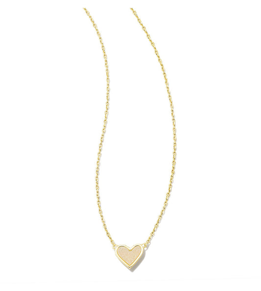 Framed Ari Heart Short Pendant Necklace - Gold Iridescent Drusy