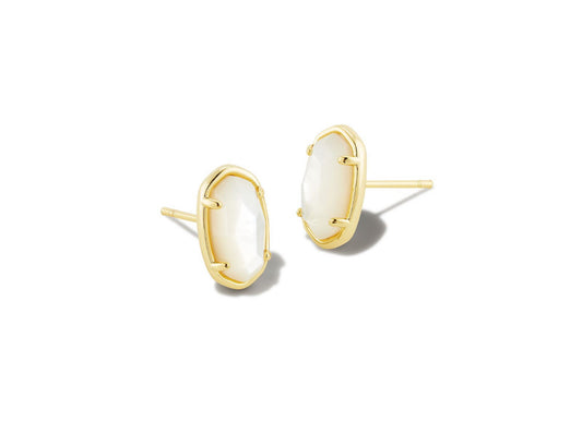 Grayson Stone Stud Earrings - Gold Ivory Mother of Pearl