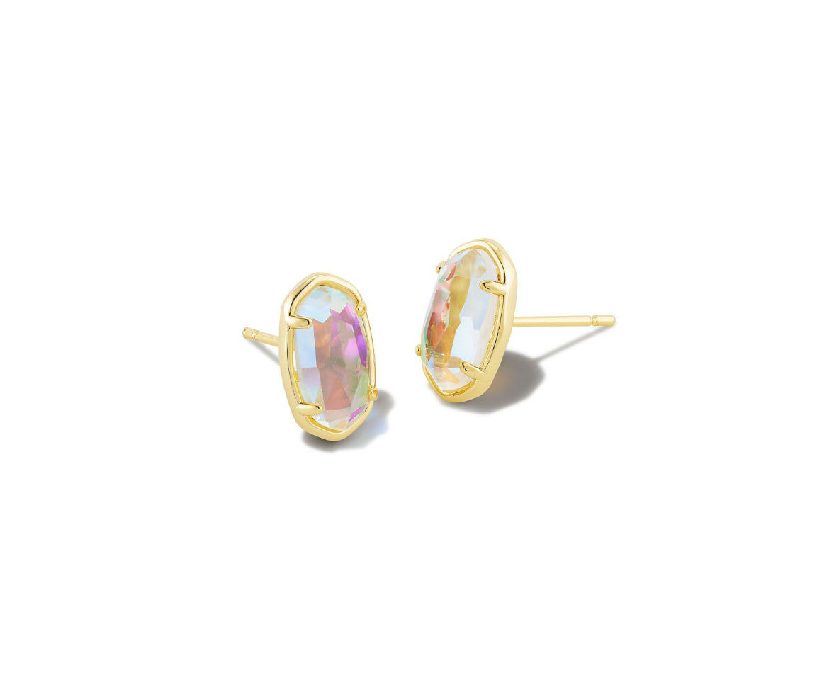 Grayson Stone Stud Earrings - Gold Dichroic Glass