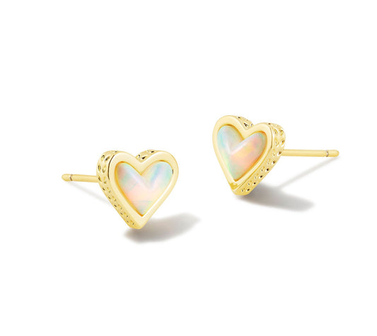 Framed Ari Heart Gold Stud - Gold White Opalescent Resin