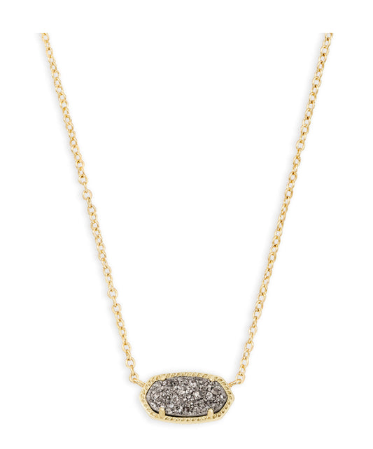 Elisa Short Pendant Necklace in Gold - Platinum Drusy