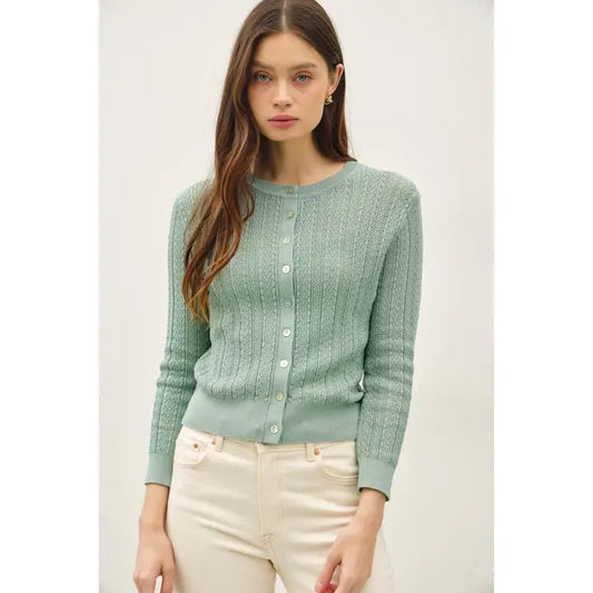 Pointelle 3/4 Sleeve Cardigan